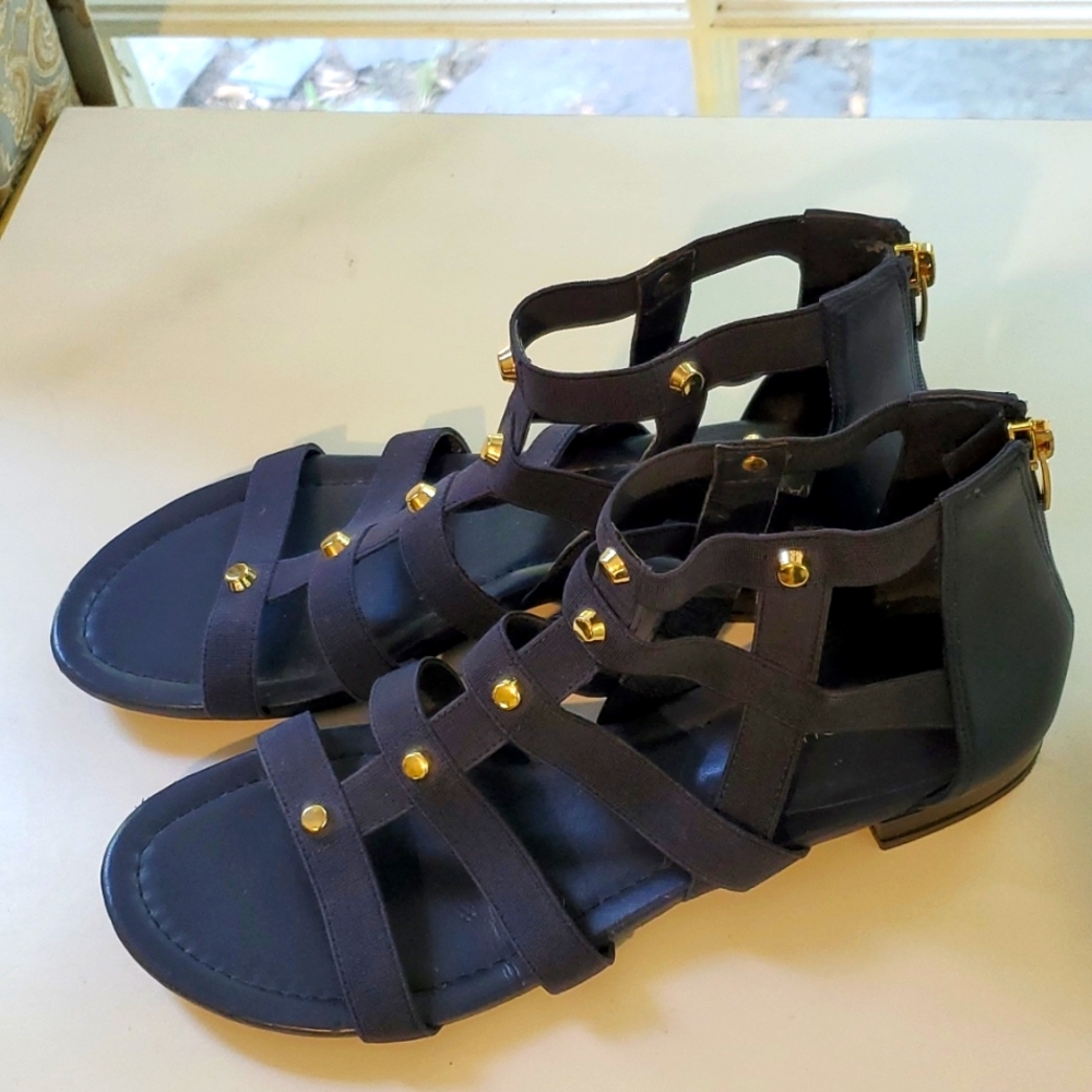 Marc Fisher Blue Gold Studded Gladiator Sandals